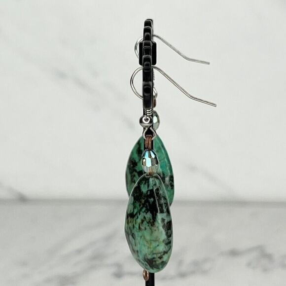 Faux Turquoise Teardrop Beaded Earrings Pierced Pair - Picture 2 of 4